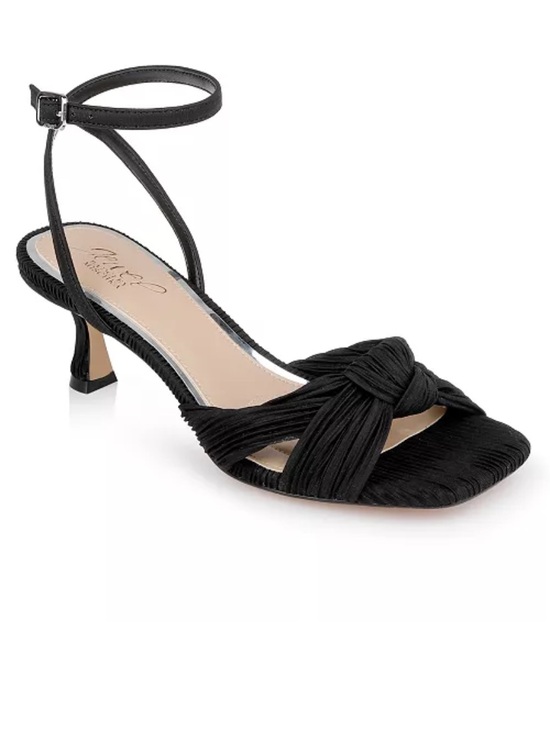 Jewel Badgley Mischka “TRUE” Black Knotted Ankle-Strap Kitten Heel Sandal